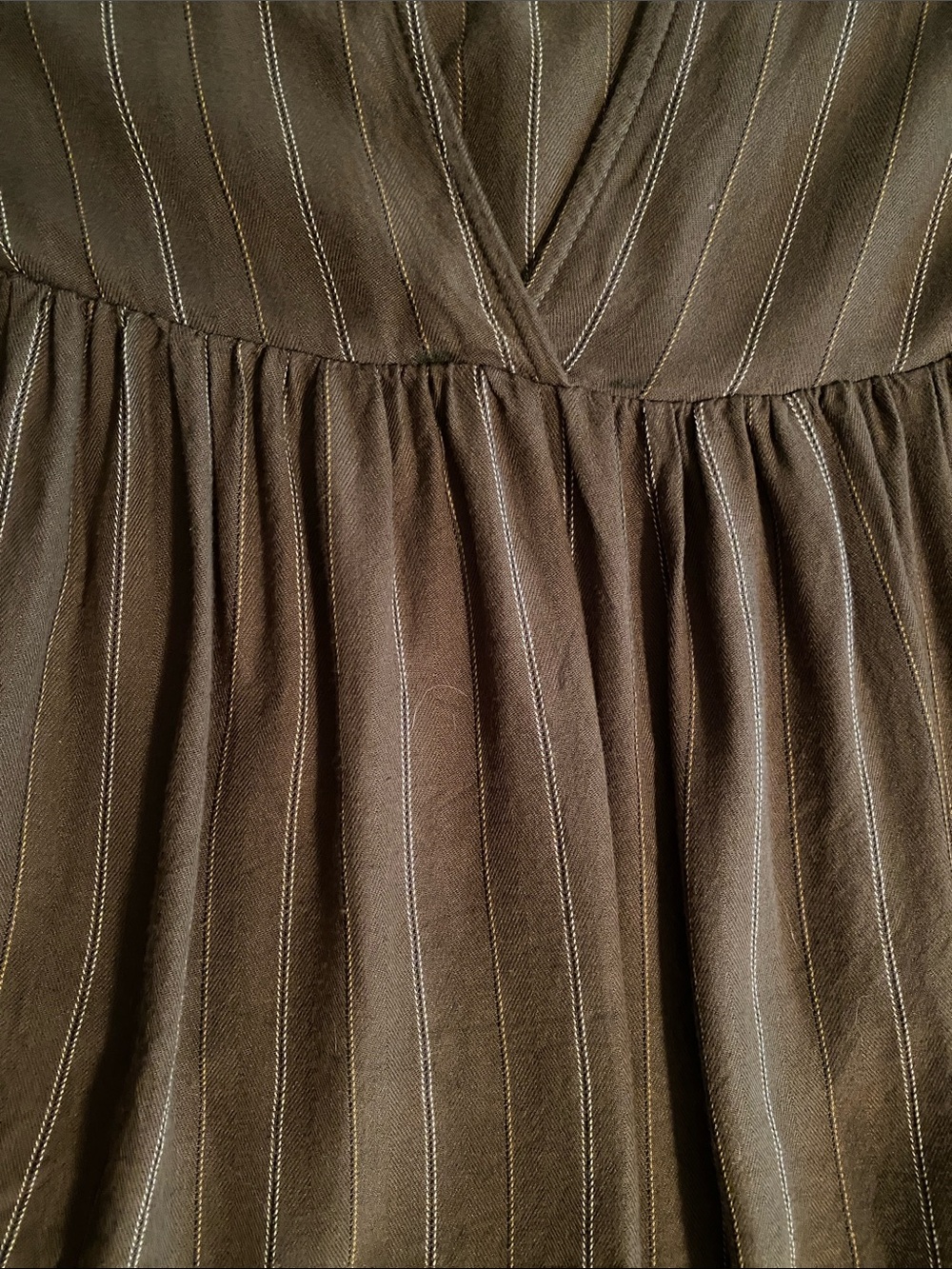 Free People Button Shoulder Long sleeve Blouse Olive Green Pinstripe Peplum Back - Picture 11 of 14